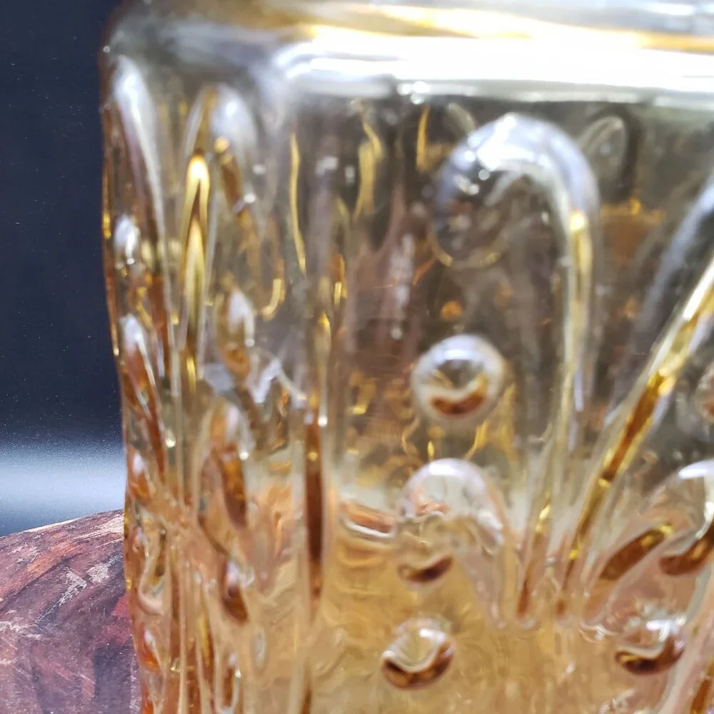 Vintage Federal Glass Show Off Amber Large Canister w Lid 8 7/8”